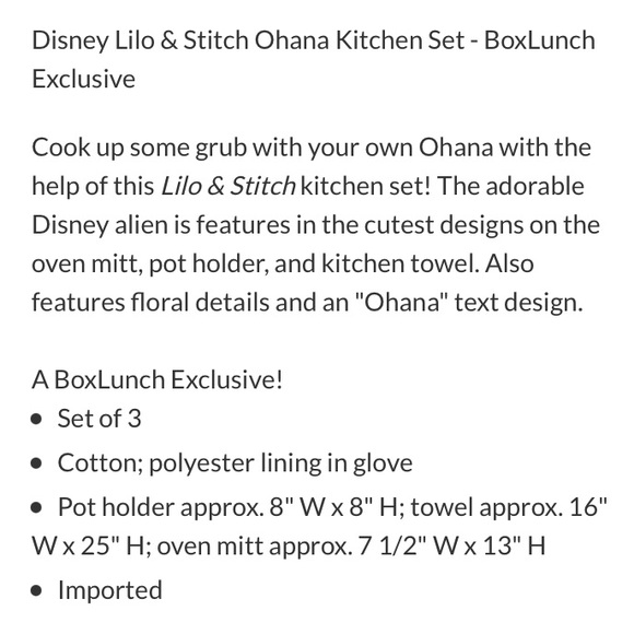 Disney Kitchen Disney Lilo Stitch Ohana 3 Pc Kitchen Set Poshmark